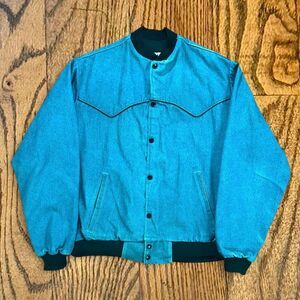 Vintage Teal Santa Fe Style Western Bomber Jacket